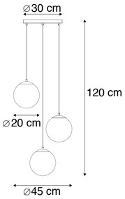 Lampa suspendată inteligentă din alamă, incl. 3 WiFi ST64 cu sticlă albastră - Pallon