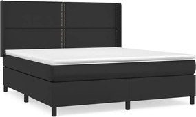 vidaXL Pat box spring cu saltea, negru, 180x200 cm, piele ecologică