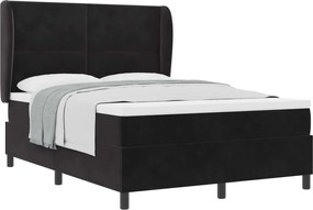 vidaXL Pat cu arcuri cu saltea cu headboard Negru 200 x 160 cm Catifea