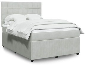 vidaXL Pat box spring cu saltea, gri deschis, 140x190 cm, catifea