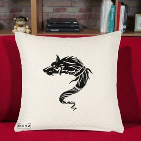 Perna Decorativa Lup Tribal Alb-Negru, 40x40 cm, Crem Reliefat, Husa Detasabila, Perna Inclusa, BEKZ®