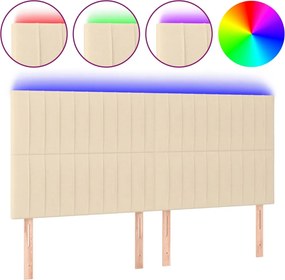 vidaXL Tăblie de pat cu LED, crem, 200x5x118/128 cm, textil