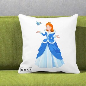 Perna Personalizata Printesa Albastra cu Pasare, 40x40 cm, Alba Mata, Husa Detasabila, Perna Inclusa, BEKZ®