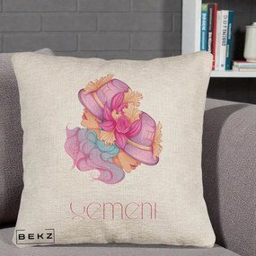 Perna Personalizata Zodie Gemeni, 40x40 cm, Bej Canapea, Husa Detasabila, Perna Inclusa, BEKZ®