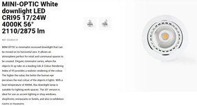 Spot LED incastrabil MINI-OPTIC White downlight LED CRI95 17/24W 4000K 56° 2110/2875 lm