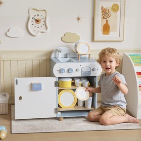 AIYAPLAY Set bucătărie cu chiuvetă, mașină de spălat vase din lemn pentru copii, 32 piese accesorii, MDF, pentru copii de la 3 ani, albastru deschis | Aosom Romania