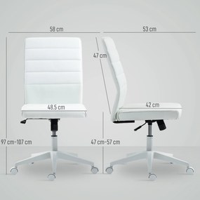 HOMCOM Scaun de Birou Ergonomic și Reglabil cu Spătar Curbat, din Piele PU și Oțel, 58x53x97-107 cm, Alb | Aosom Romania