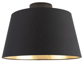 Plafoniera cu abajur din bumbac negru cu auriu 32 cm - Combi Black