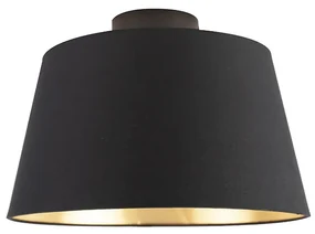 Plafoniera cu abajur din bumbac negru cu auriu 32 cm - Combi Black
