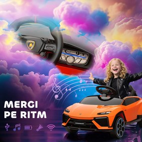 AIYAPLAY Mașină Electrică pentru Copii sub Licență Lamborghini cu Claxon și Telecomandă, 101.5x49x43 cm, Portocalie | Aosom Romania