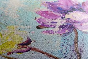 Tablou flori violete și galbene pictate