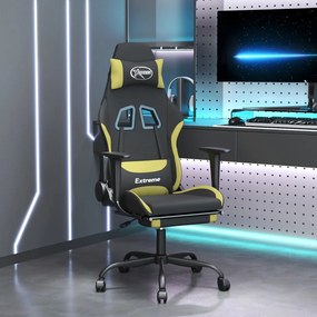 345486 vidaXL Scaun gaming masaj/suport picioare, negru/verde deschis textil