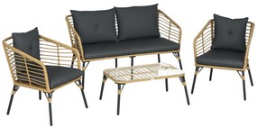 Outsunny Set Mobilier de Grădină din Ratan cu Canapea, 2 Fotolii cu Perne și Măsuță, 131x63x76 cm, Gri Închis | Aosom Romania