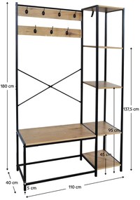 Cuier cu rafturi BERDY, stejar