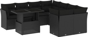 vidaXL Set mobilier de grădină cu perne, 9 piese, negru, poliratan