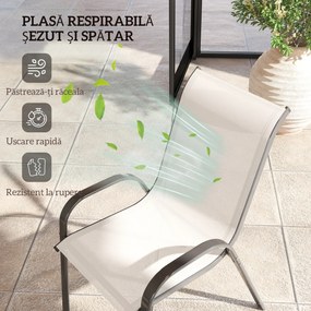 Outsunny Set de 2 Scaune de Exterior pentru Masă, Scaune Stivuibile cu Spătar Înalt, Șezut din Plasă Respirabilă pentru Grădină, Terasă, Gri Deschis | Aosom Romania