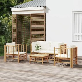 3155185 vidaXL Set mobilier de grădină cu perne alb crem, 2 piese, bambus