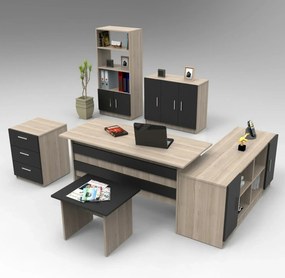 Set birou VO17 - OB, stejar/negru, PAL melaminat