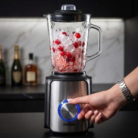Blender Mesko MS 4080, 1200 W, 1,5 l, 21 000 rpm, 6 lame, 2 viteze + funcție puls, capac cu orificiu, inox/negru