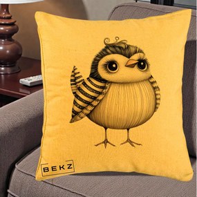 Perna Decorativa Pui Elegant Alb-Negru, 40x40 cm, Galben, Husa Detasabila, Perna Inclusa, BEKZ®