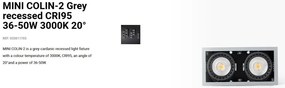 Spot LED incastrabil MINI COLIN-2 Grey recessed CRI95 36-50W 3000K 20°