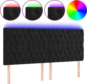 vidaXL Tăblie de pat cu LED, negru, 200x7x118/128 cm, catifea