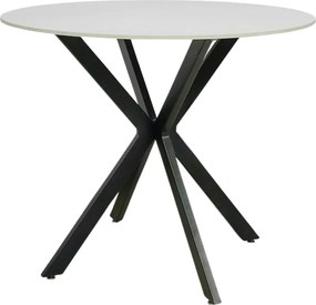 Masa TALIA, alb cu efect de marmura/negru mat, ceramica/metal, 90x90x7