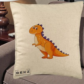 Perna Decorativa T-Rex Portocaliu, 40x40 cm, Bej, Husa Detasabila, Perna Inclusa, BEKZ®