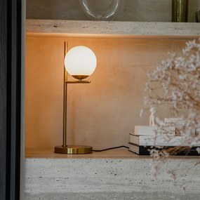 Lampă de masă Art Deco aurie și cu sticlă opalescentă - Flore