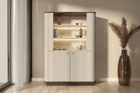 Vitrină Vesper 60 cm cu mânere aurii - culoare cașmir / nuc
