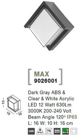 Aplica LED exterior IP65 MAX 16x16cm NVL-9026001