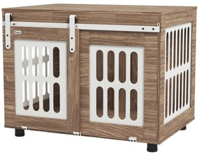 PawHut Meuble cușcă pentru câini cu ușă glisantă, casă pentru câini de talie medie, masă de cafea, 80 x 59 x 63 cm, nuc | Aosom Romania