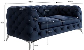 Canapea albastru-închis cu tapițerie din catifea 185 cm Chelsea – Ropez