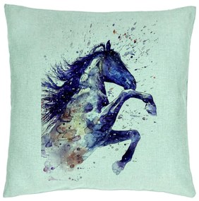 Perna Decorativa, Model Colorful Horse, 40x40 cm, Verde Menta, Husa Detasabila, Burduf