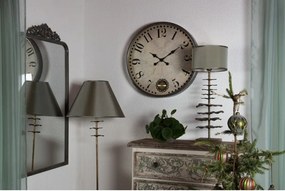 Comodă înaltă vintage, shabby chic, din lemn, alb, cu 5 sertare, blat natur și decor în relief, 120 x 85 x 36 cm, „Benevola”