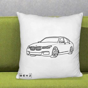 Perna Personalizata BMW Seria 7 Linie Minimalista, 40x40 cm, Alb Pufos, Husa Detasabila, Perna Inclusa, BEKZ®