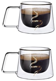 Set 2 Cesti COFFEE din sticla borosilicata cu pereti dubli, 180 ml