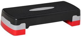 HOMCOM Step Fitness pentru Aerobic, Stepper cu Inaltime Reglabila 10-15 cm pentru Antrenament Acasa sau la Sala de Sport, 68x29cm Negru si Rosu