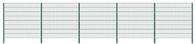 Panou de gard cu stalpi, verde, 8,5 x 1,6 m, fier 1, 1.6 m, 8.5 m