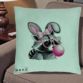 Perna Decorativa Raton cu Urechi de Iepure si Guma de Mestecat, 40x40 cm, Verde Menta, Husa Detasabila, Perna Inclusa, BEKZ®