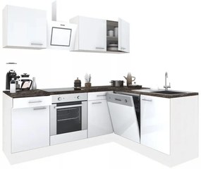 Dulap de bucătărie de colț Yorki 220, corp alb, față alb satinat, element inferior cuptor