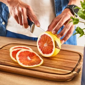 Cuțit de bucătărie Tefal K297S244, 20 cm, oțel inoxidabil, suport cu ascuțitor încorporat, protecție pentru degete, negru