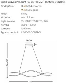 Lustra LED CCT suspendata cu telecomanda SPARK WAVES 150 crom