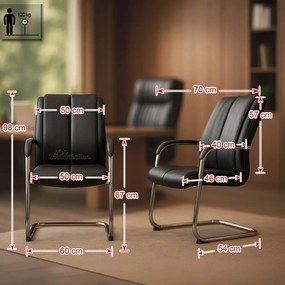 Scaun vizitator negru OFF 8117 din piele ecologică și cadru cromat tip sanie