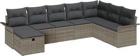 vidaXL Set de canapele pentru grădină cu pernă 8 pcs Gri Rattan poli
