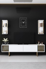 COMODA TV Lux Gold Line Tv Stand Stylish, Alb - Nuc - Gri, 180 x 48 x 30 cm