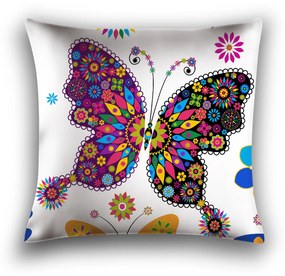 Husa de perna decorativa COLORFUL BUTTERFLY 40x50 cm, alba