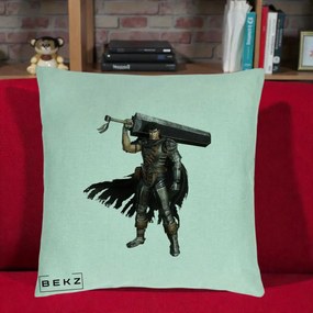 Perna Personalizata Berserk Guts Luptatorul Negru, 40x40 cm, Verde Menta, Husa Detasabila, Perna Inclusa, BEKZ®