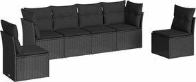 vidaXL Set mobilier de grădină cu perne, 6 piese, negru, poliratan
