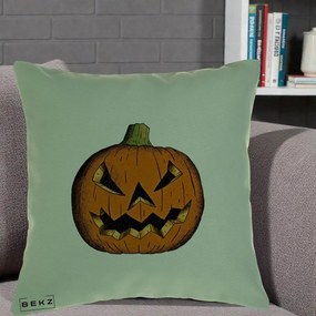 Perna Decorativa Halloween Dovleac Portocaliu Clasic, 40x40 cm, Verde, Husa Detasabila, Perna Inclusa, BEKZ®
